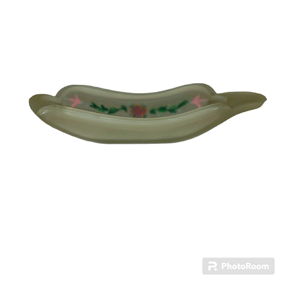 Vintage Frosted Floral Glass Boat Shaped Butter Stick Holder - Picture 3 of 9